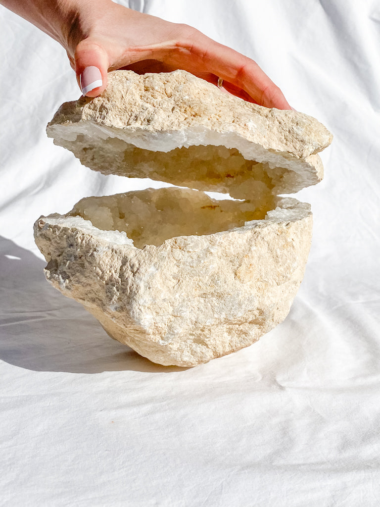 Clear Quartz and Calcite Geode Pair 3.4kg