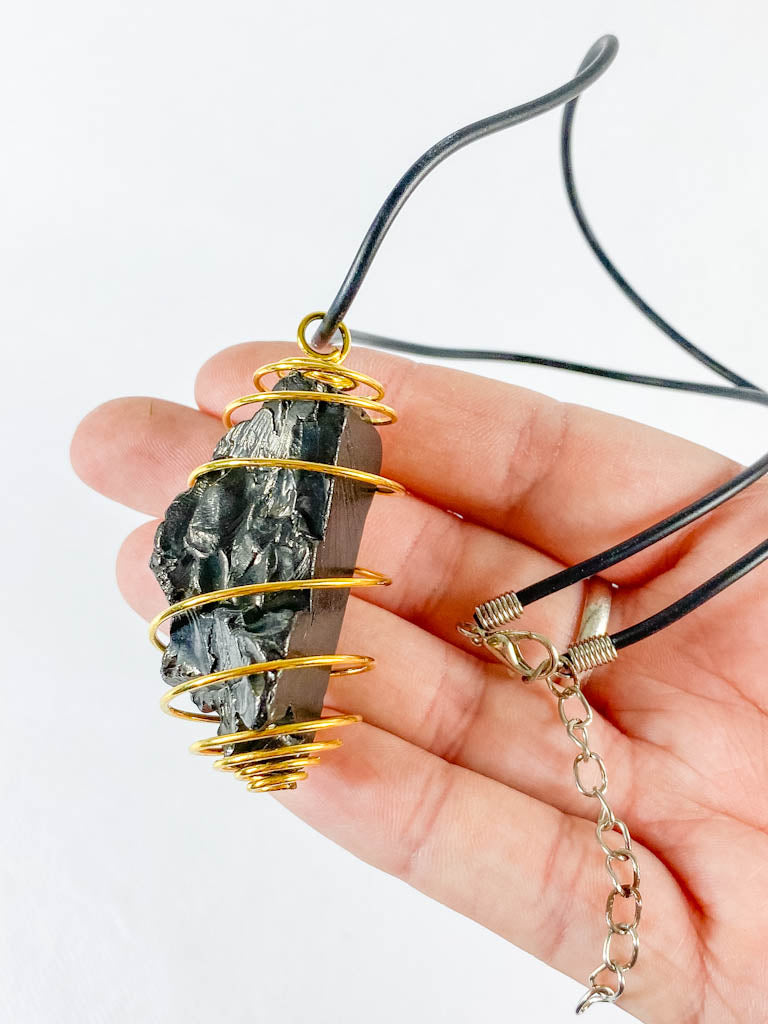 Natural Elite Shungite in Gold Spiral Necklace