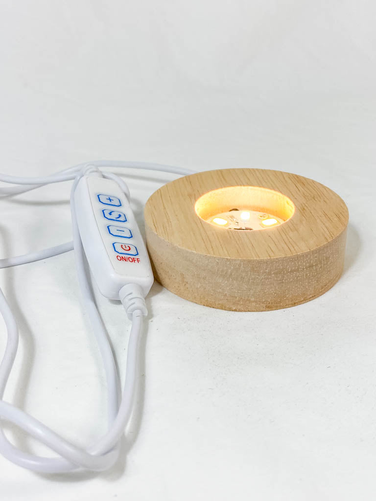 Round Wooden USB Light Base Stand with Adapter | Small