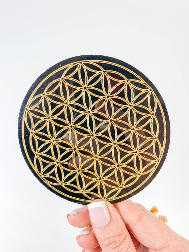 Seed Of Life Sacred Geometry Grid Disc | Black Acrylic