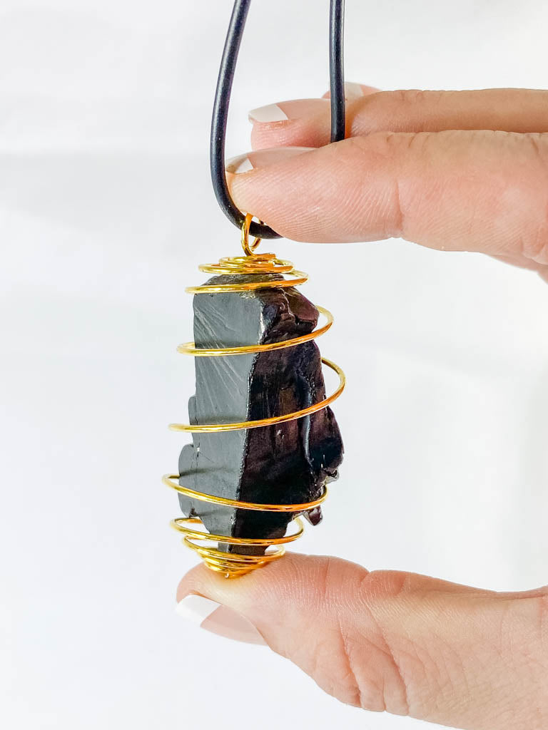 Natural Elite Shungite in Gold Spiral Necklace