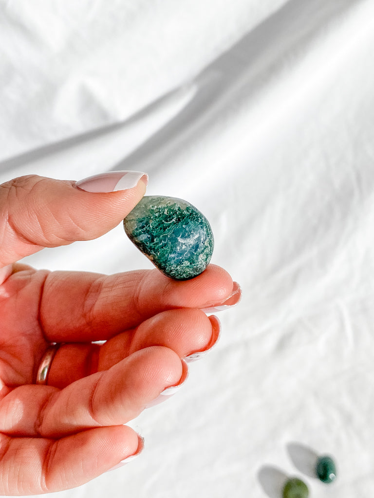 Green Moss Agate Tumbles | Small