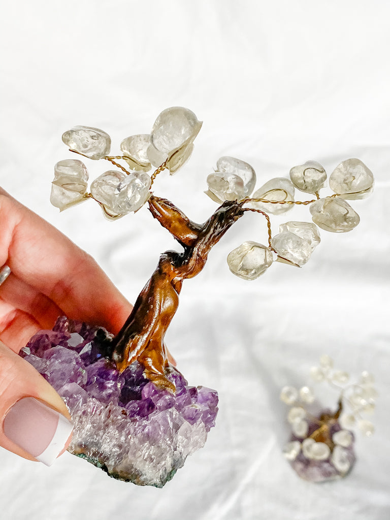 Crystal Bonsai Tree Clear Quartz on Amethyst Base