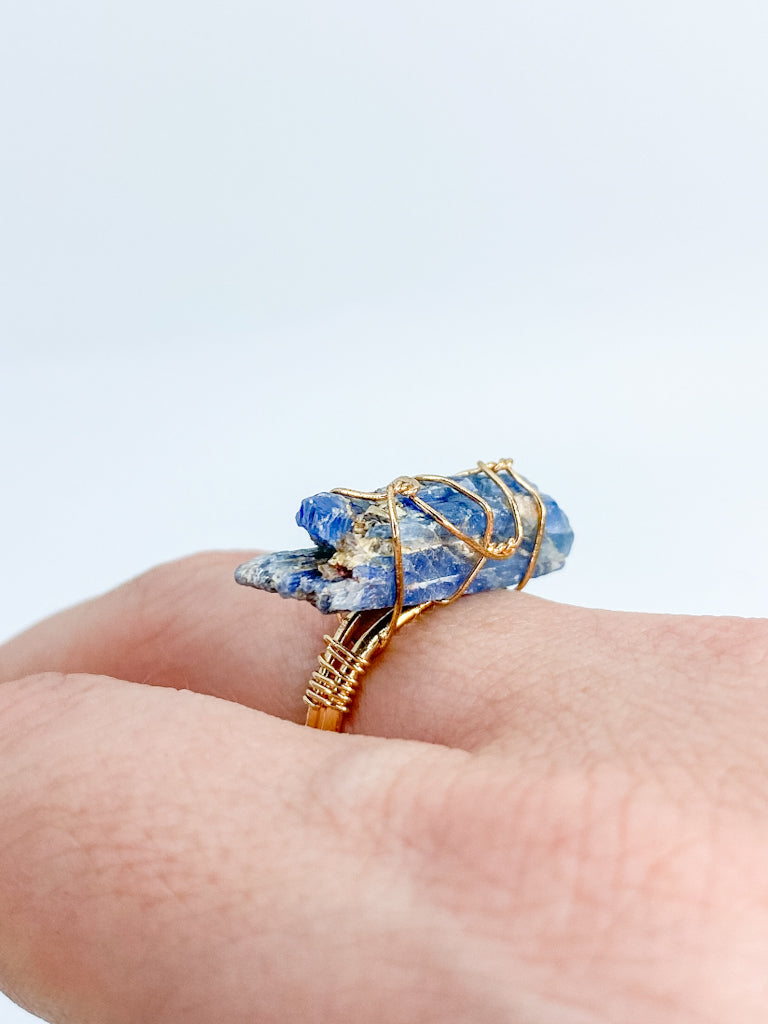 Kyanite Gold Plated Ring Wire Wrapped