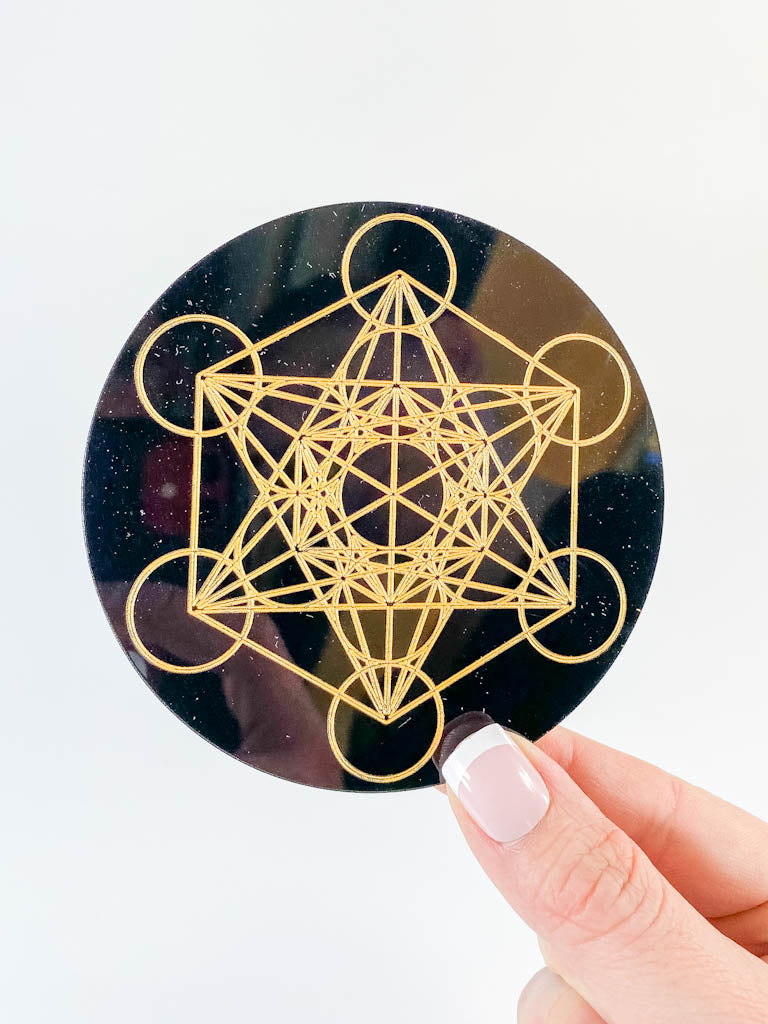 Metatron Cube Sacred Geometry Grid Disc | Black Acrylic