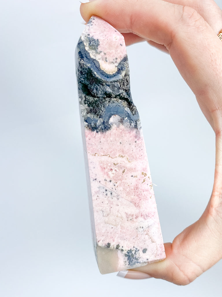 Rhodonite Obelisk with Cavity 226g