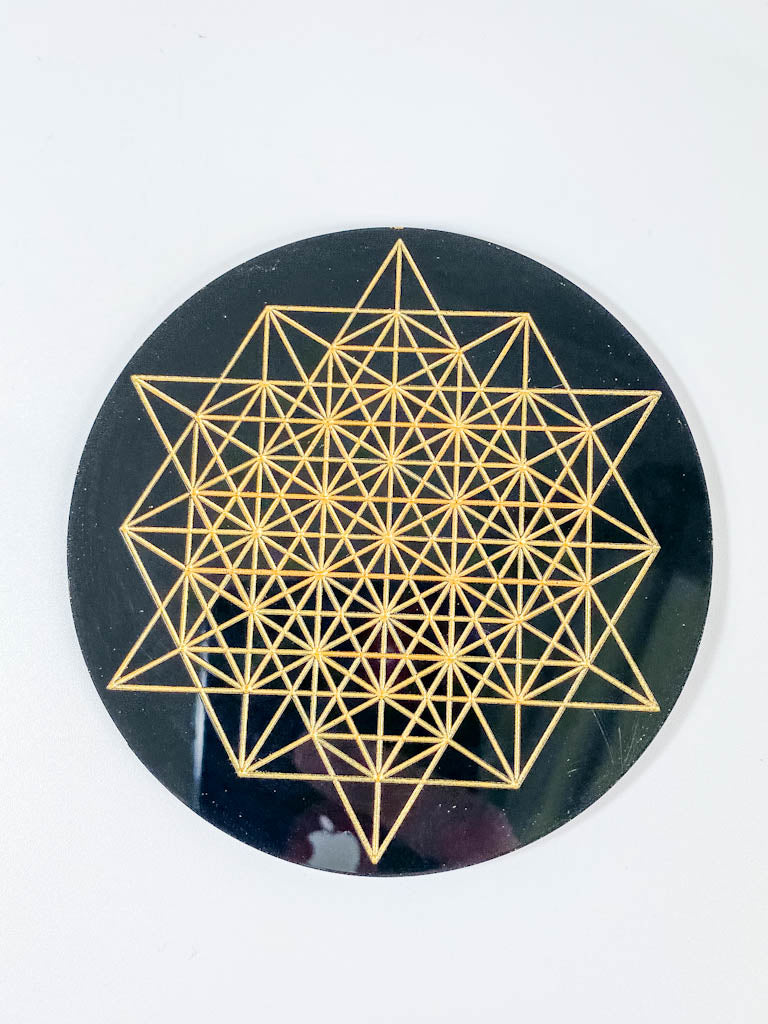 64 Tetrahedron Sacred Geometry Grid Disc | Black Acrylic