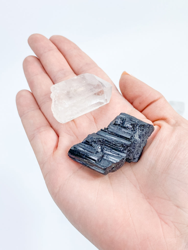 Mindfulness Duo: Clear Quartz + Black Tourmaline | Small