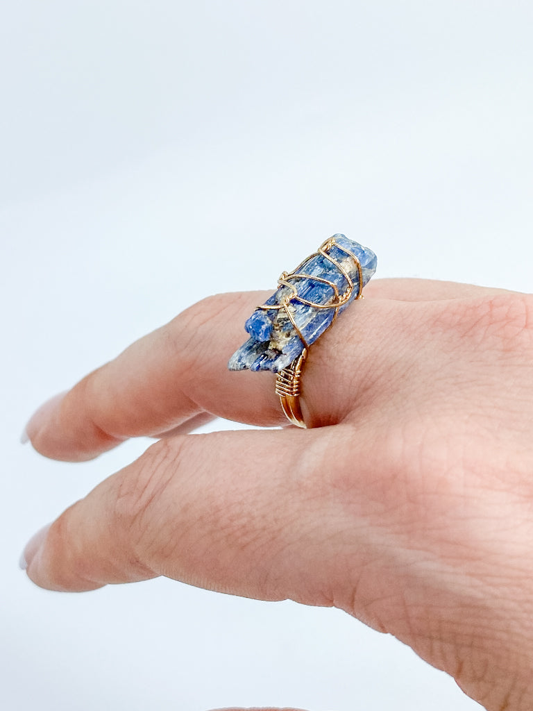 Kyanite Gold Plated Ring Wire Wrapped