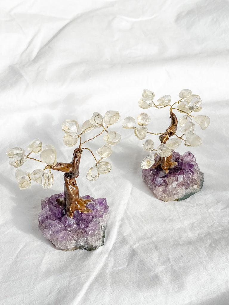 Crystal Bonsai Tree Clear Quartz on Amethyst Base