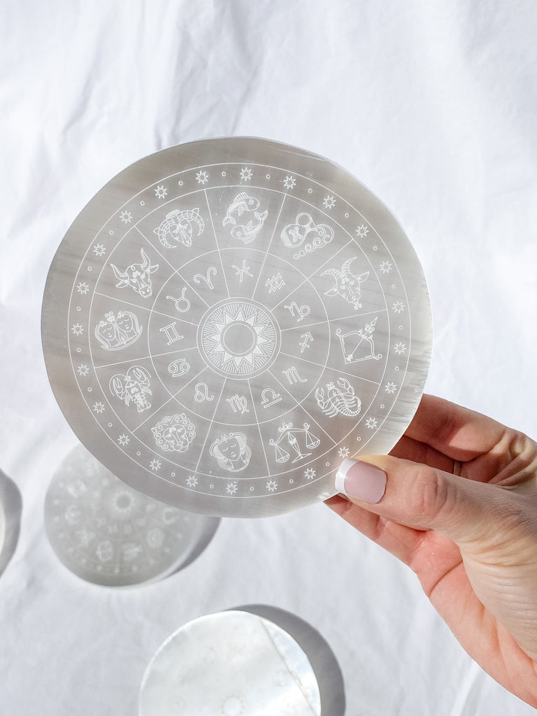 Selenite Astrology Plate Full Moon | Large