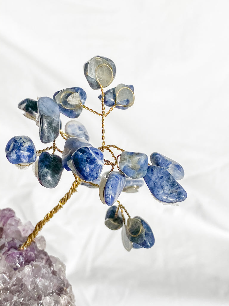 Wire Tree Sodalite on Amethyst Base