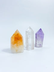 Divine Trio Polished Point: Citrine + Clear Quartz + Amethyst | Medium