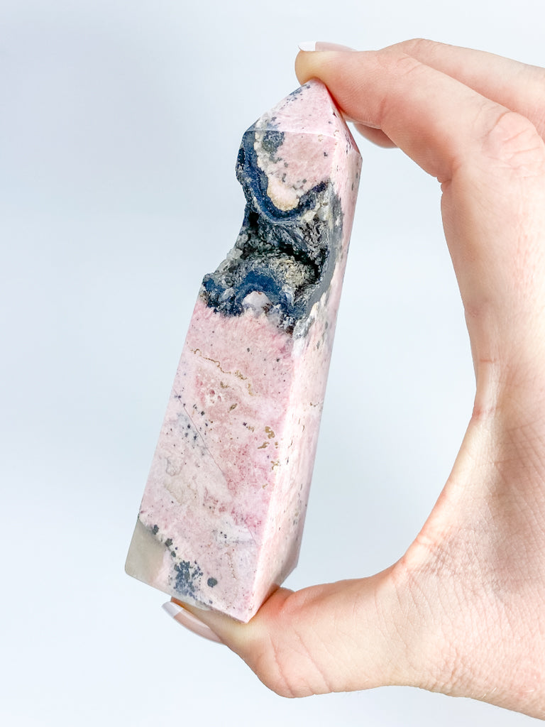 Rhodonite Obelisk with Cavity 226g