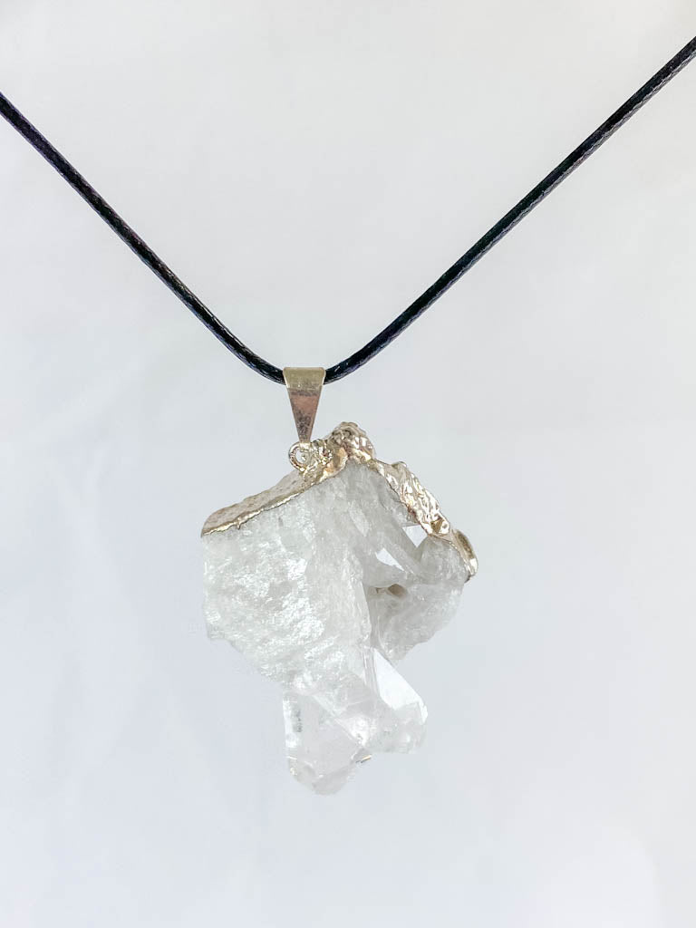 Clear Quartz Cluster Elegant Silver Plated Necklace