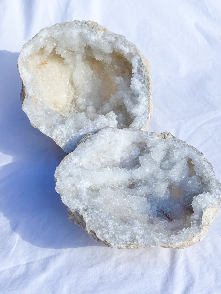 Clear Quartz and Calcite Geode Pair 3.4kg