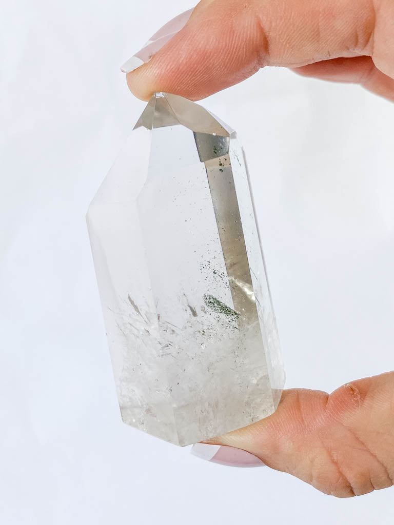 Clear Quartz Chlorite Phantom Polished Point 111g