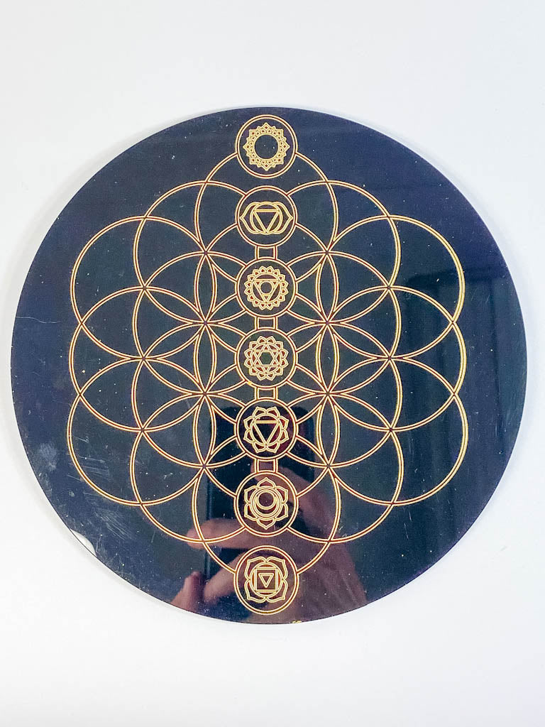 Chakra Balance with Seed of Life Mandala Disc | Black Acrylic