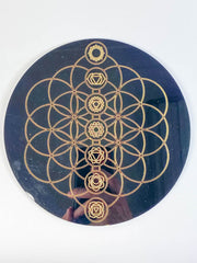 Chakra Balance with Seed of Life Mandala Disc | Black Acrylic