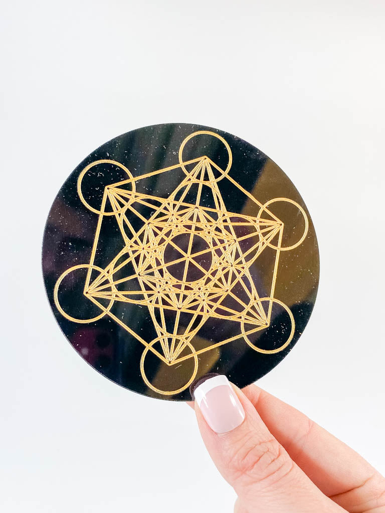 Metatron Cube Sacred Geometry Grid Disc | Black Acrylic