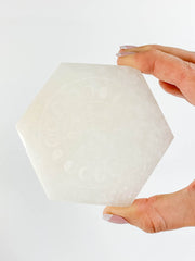 Selenite Manifestation Grid Hexagon Plate Moon Phase | Medium