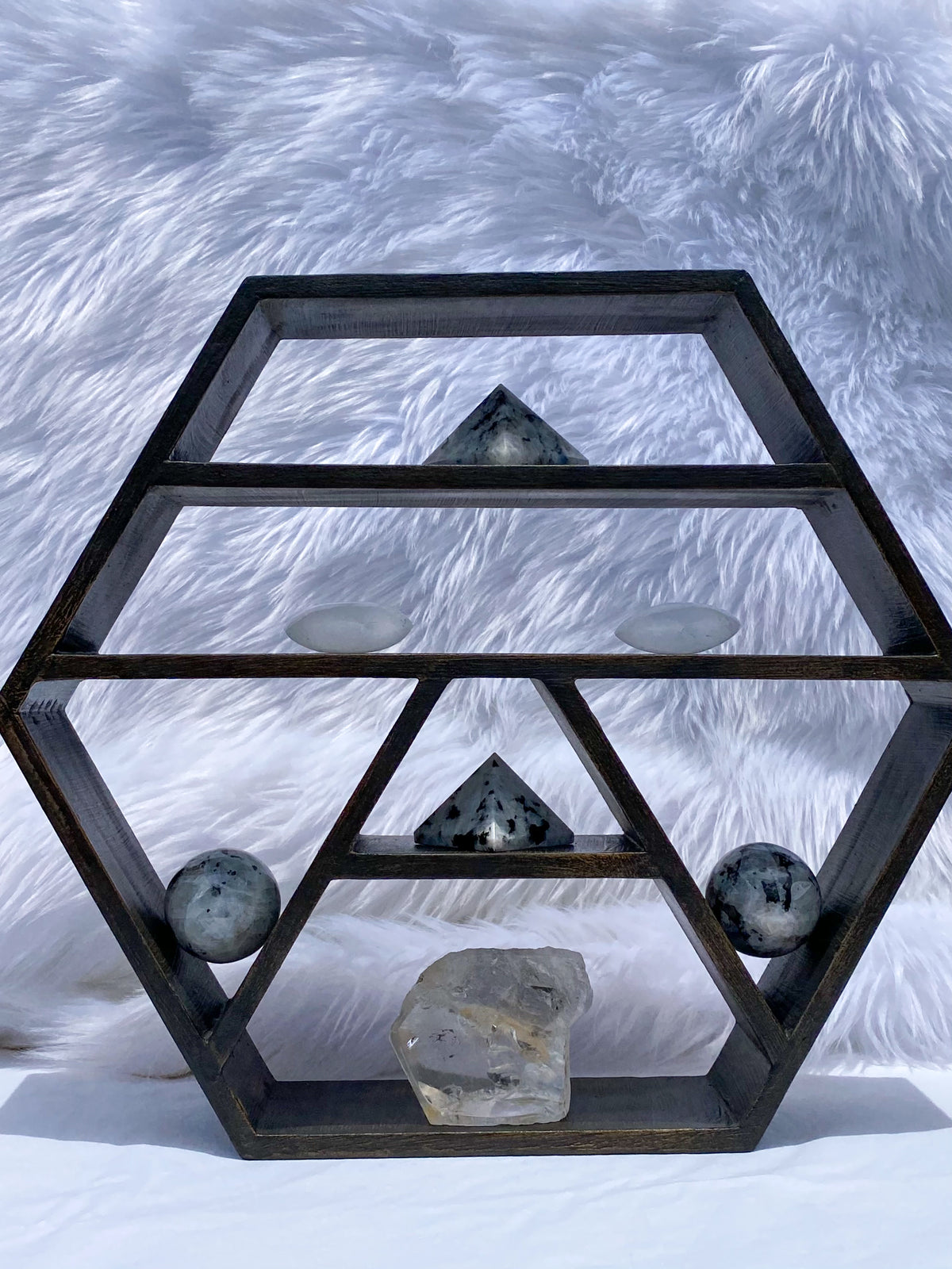 Wooden Hexagon Altar Crystal Display